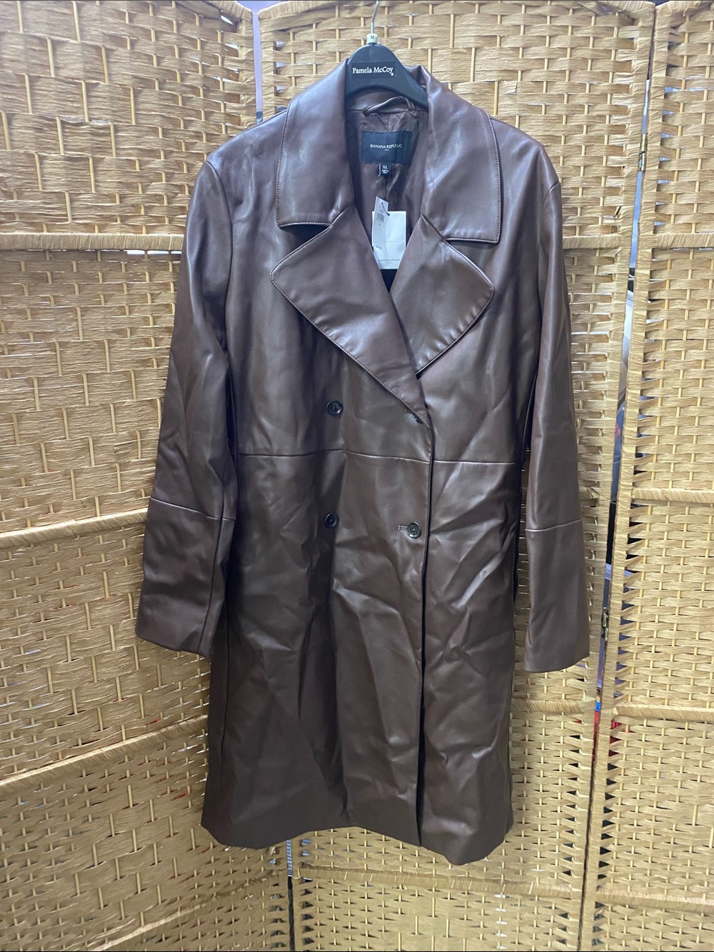 Banana Republic Chocolate Brown Leather Double-Breasted Trench Coat